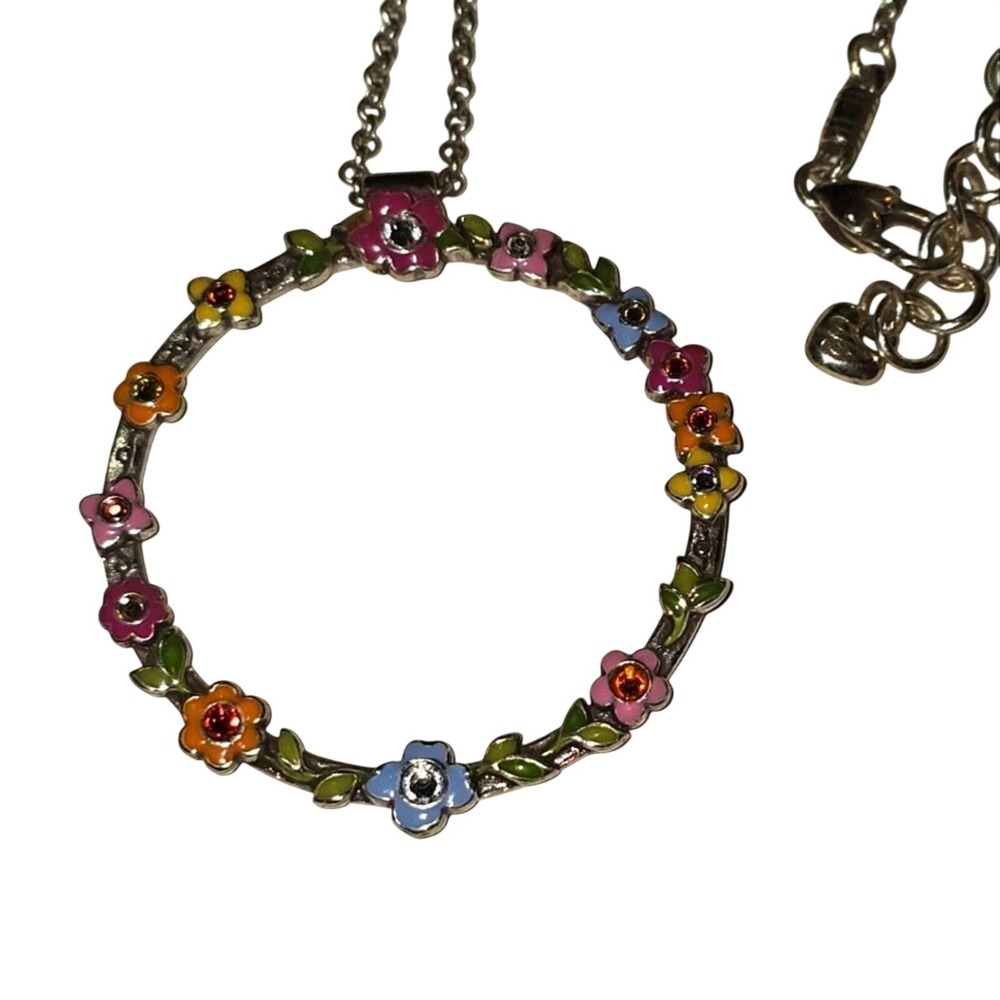 Brighton Flower Child Multi Color Floral‎ Circle Pendant Enamel Hoop Necklace